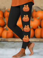 Women's Halloween Black Bow Pumpkin Print High Waist Leggings