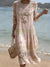 Women's Pink Floral Lace Embroidered Round Neck 3/4 Sleeve Midi Dress