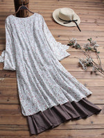 Midikleid mit Blumenmuster, V-Ausschnitt und langen Ärmeln