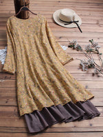 Midikleid mit Blumenmuster, V-Ausschnitt und langen Ärmeln