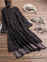 Midikleid mit Blumenmuster, V-Ausschnitt und langen Ärmeln