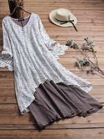 Midikleid mit Blumenmuster, V-Ausschnitt und langen Ärmeln