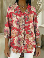 Women's Floral Pattern Art Print Casual Ruffled Denim Shirt