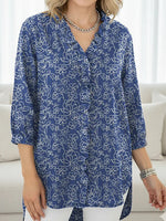 Women's Flowers Pattern Art Print Casual Ruffled Denim Shirt
