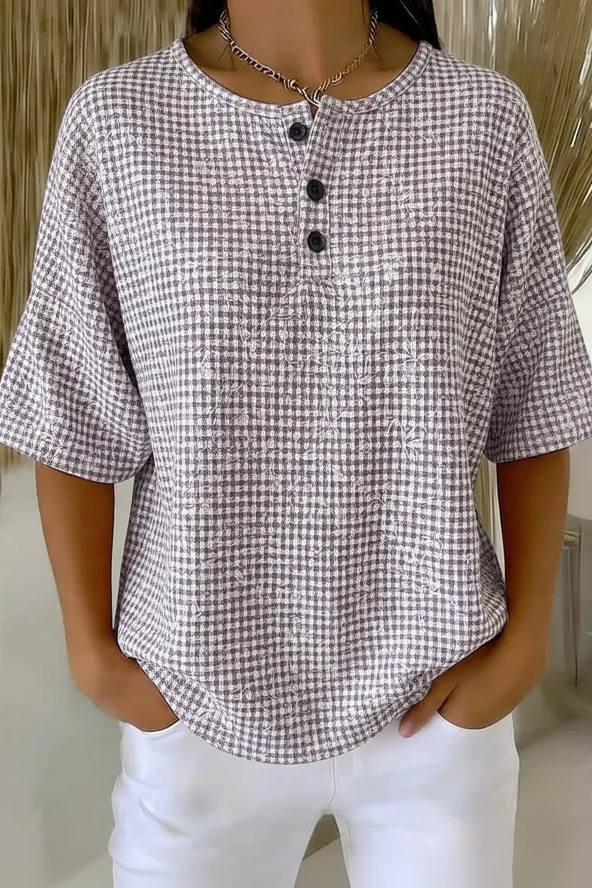 Women's Vintage Plaid Texture Art Pattern Print Casual Waffle Cotton Shirt