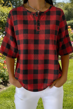 Womens Plaid Art Pattern Print Casual Waffle Cotton Shirt