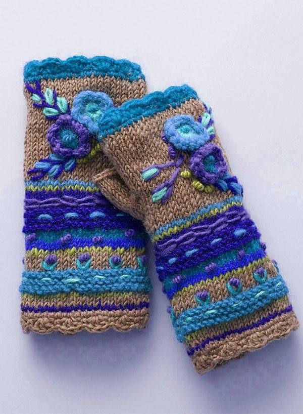 Gants chauds décontractés en tricot à fleurs