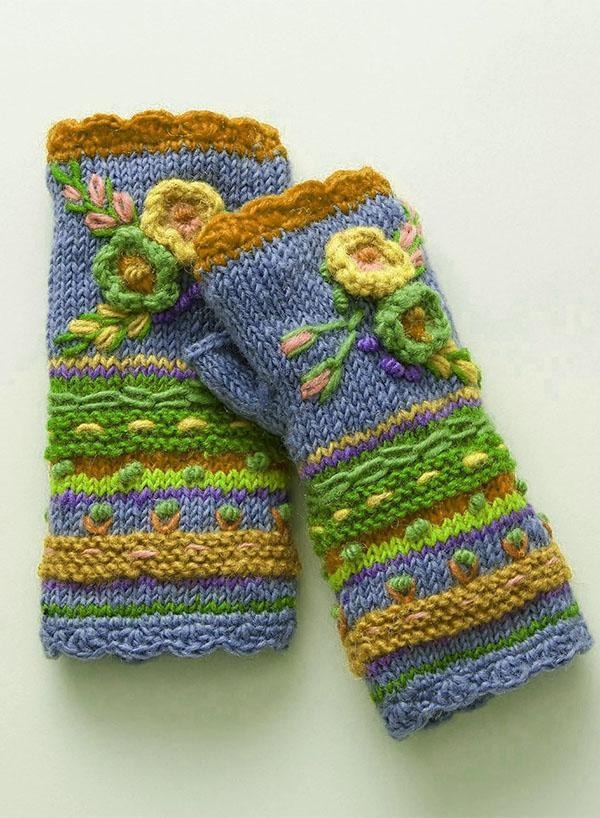 Gants chauds décontractés en tricot à fleurs