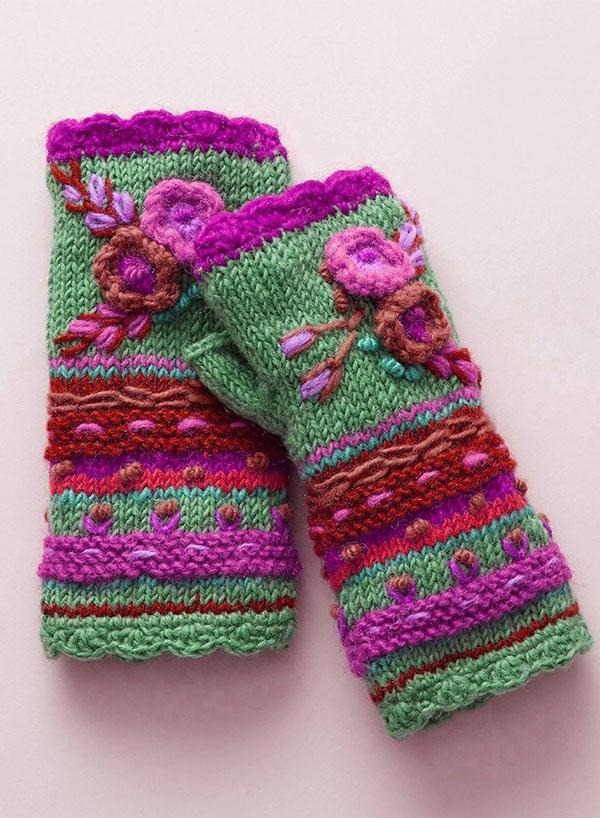 Gants chauds décontractés en tricot à fleurs