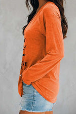 Women's Halloween Orange Witch Letter Print V Neck Blouse
