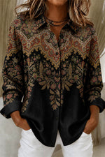 Women's Multi Floral Collar Neck Long Sleeve Shirt