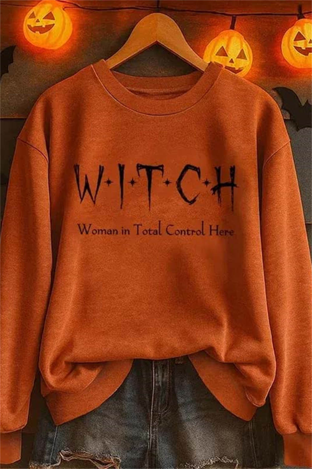 Women's Halloween Orange Letter Print Round Neck Top