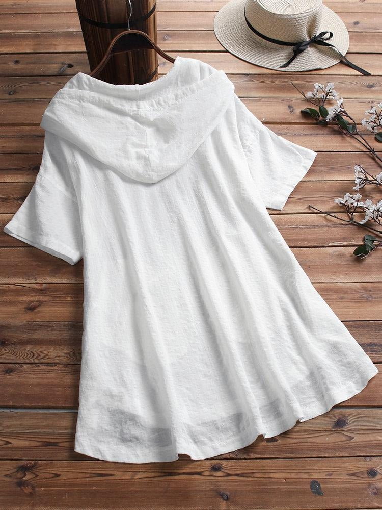 Women's Halter Solid Color Pockets Short Sleeves Blouse