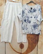 Floral Print Casual Half Sleeves Two Piece Suit