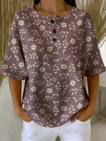 Women's Floral Art Print Casual Waffle Cotton Shirt