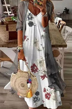 Loosen V Neck Floral Print Casual Two Piece Dresses