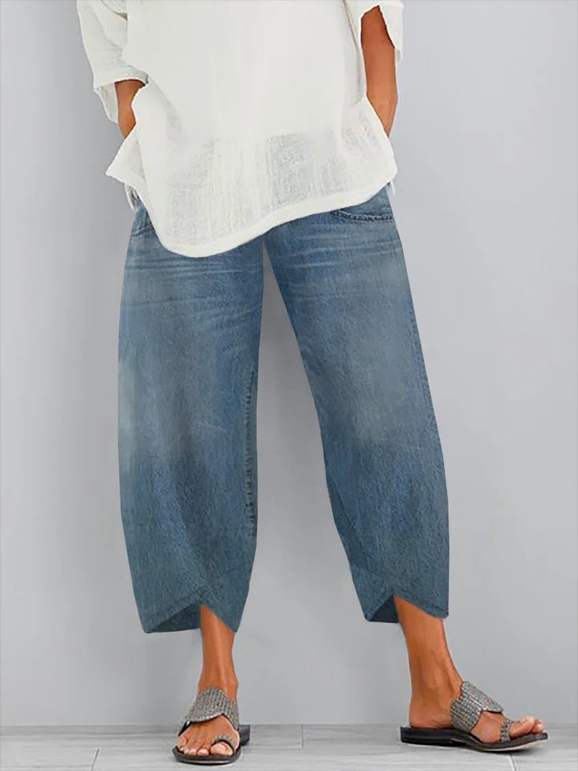 Solid Casual Loose Jeans with Pockets