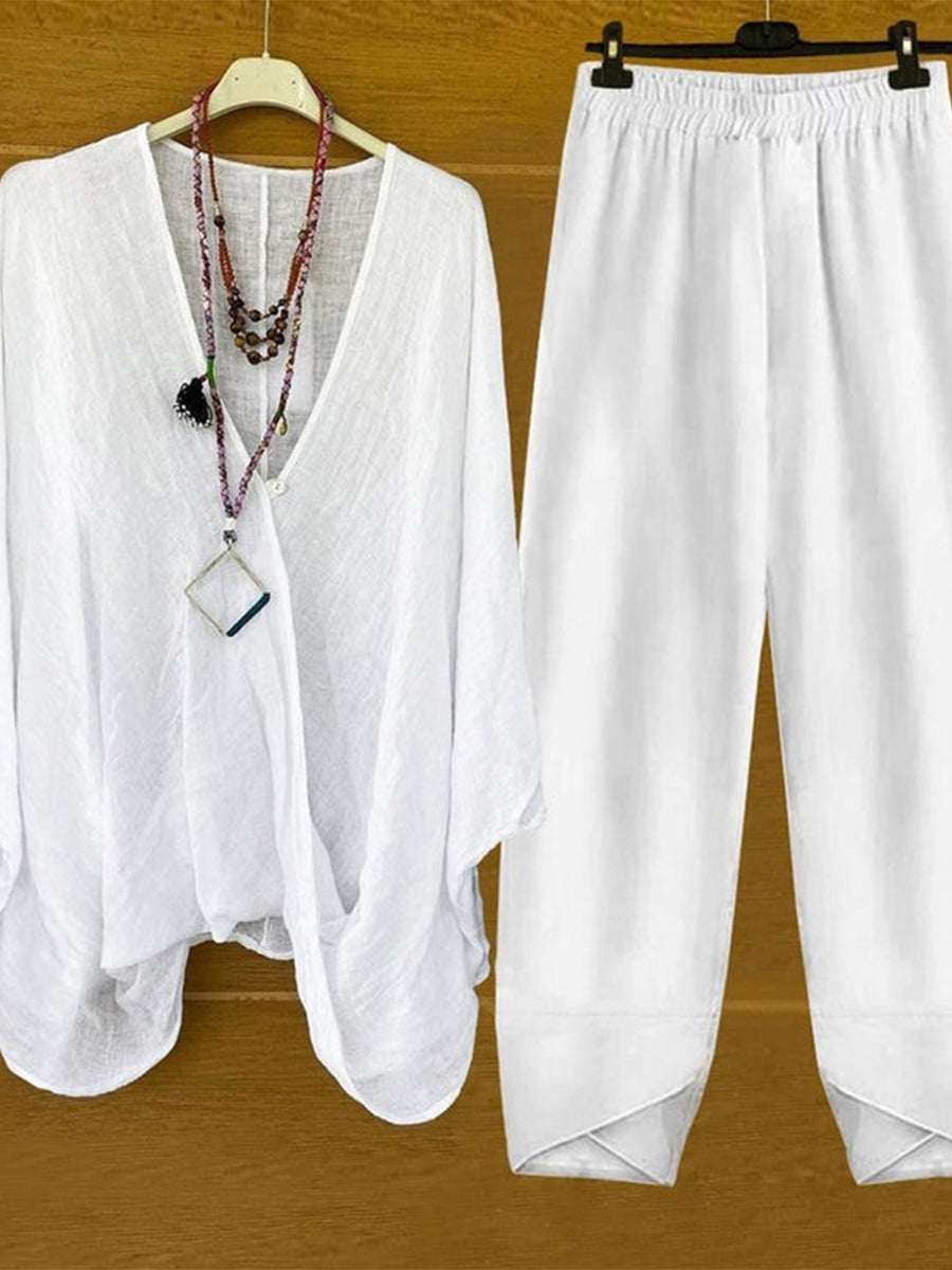 Women's Two Piece Casual Loose Breathable Long Sleeve Sexy Suit