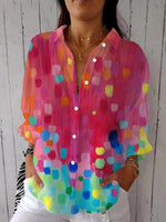 Colorful Collared Long Sleeve Tops
