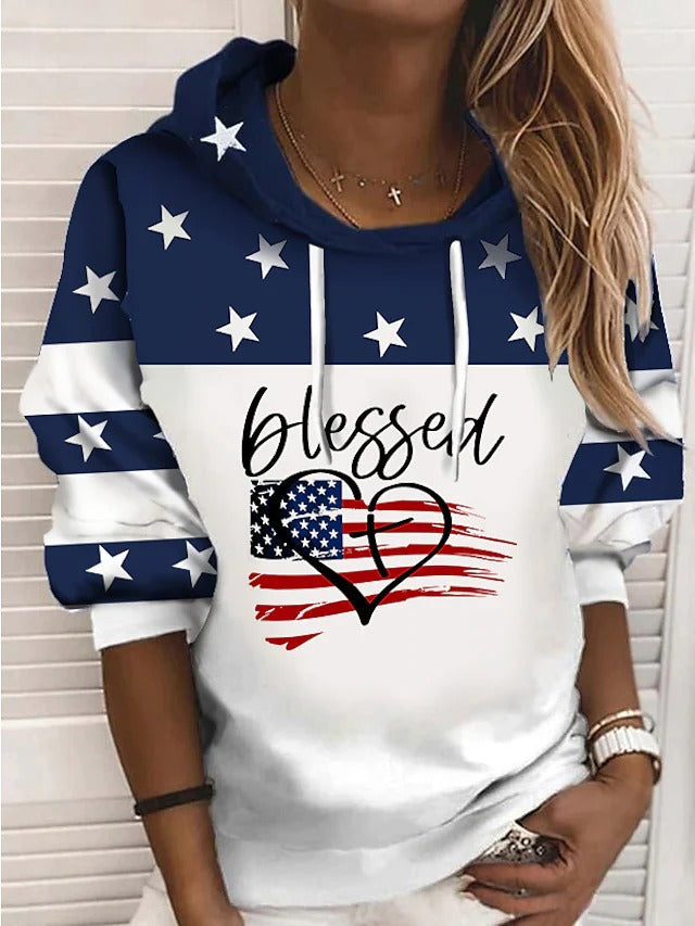 American Flag Print Hooded Long Sleeves Sweatshirt