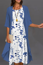 Crew Neck Half Sleeve Floral Two Piece Midi Dress