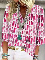 Retro Casual V-neck 3/4 Sleeve Blouse