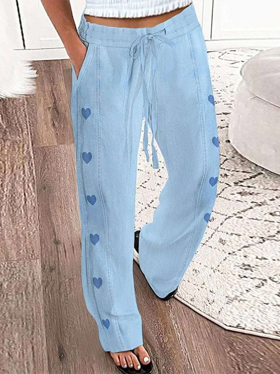 Blue Side Pocket With Love Pattern Pants