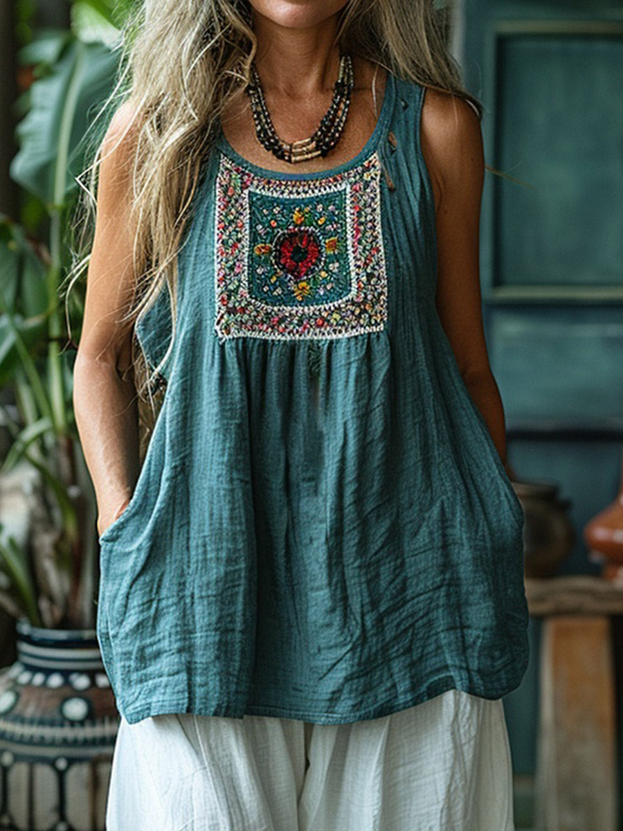 Ethnic Embroidered Sleeveless Tops