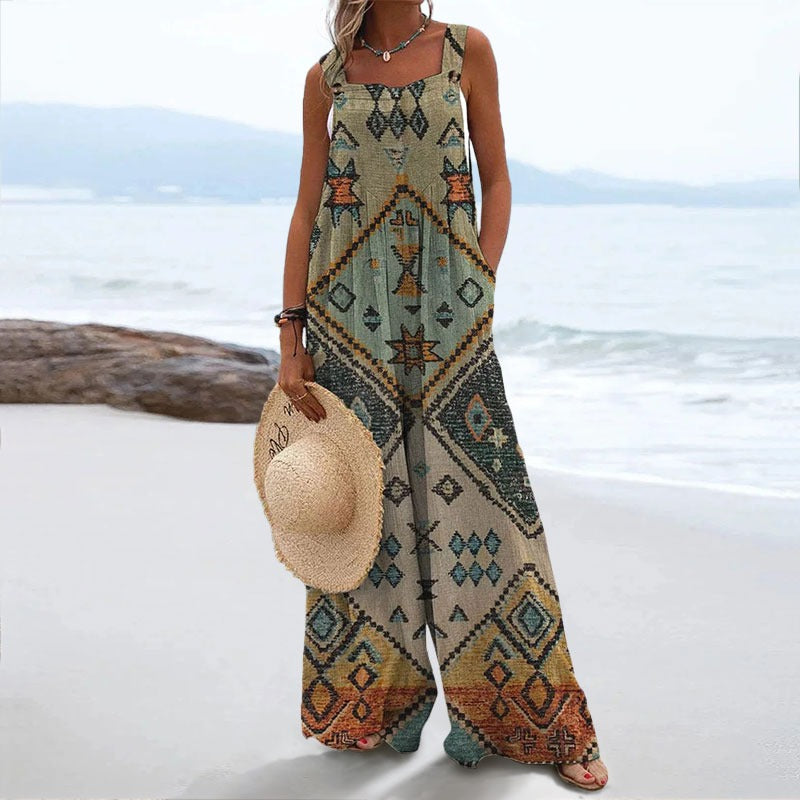 Bohemian Geometric Print Sleeveless Jumpsuit
