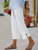 Pure White High-Waisted Slit Pants