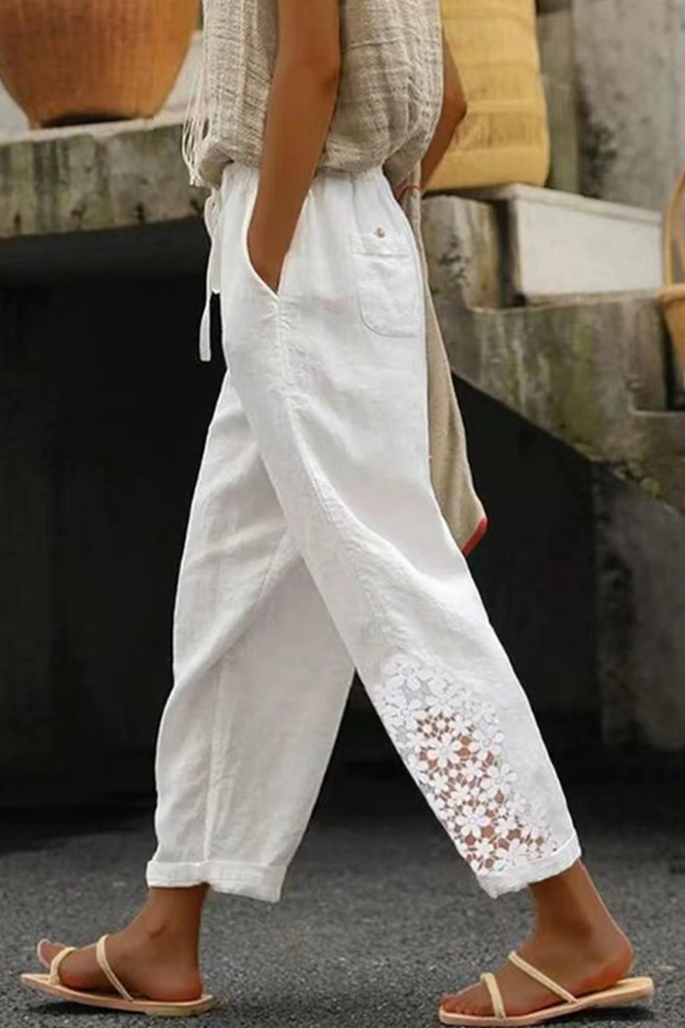 White Lace Casual Loose Pants