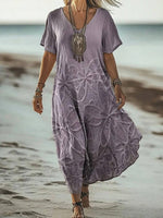 Retro Floral Print V-neck Short Sleeve Dress