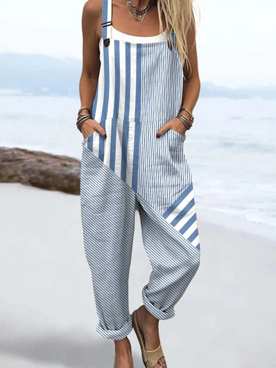 Blue Striped Asymmetric Jumpsuit