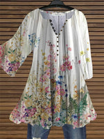 Floral Print V-Neck Long Sleeve Tops