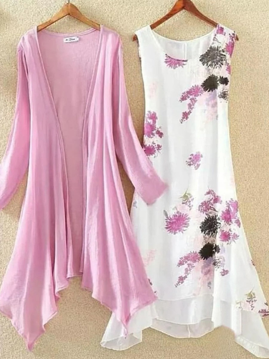 Floral Print Midi Dress Two-Piece Set