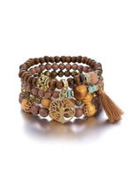 Boho Stackable Beaded Bracelets with Tree of Life Charm & Tassel