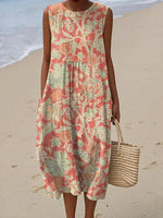 Vintage Round Neck Sleeveless Midi Dress