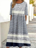Stripe Round Neck Half Sleeve Casual Comfy Maxi Dress