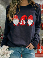 Christmas Gnomes Print O-neck Long Sleeves Sweatshirt