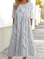 Floral Round Neck Half Sleeve Pockets Casual Daily Midi Dress