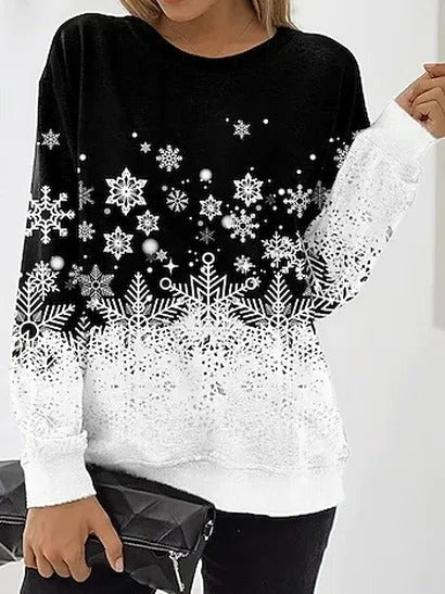 Snowflake Print Round Neck Long Sleeves Sweatshirt