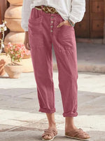 Summer Solid Color Pockets & Button Detail Casual Pants