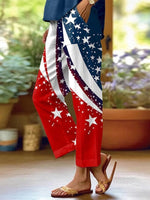 Star Print Side Pocket Casual Comfy Pants