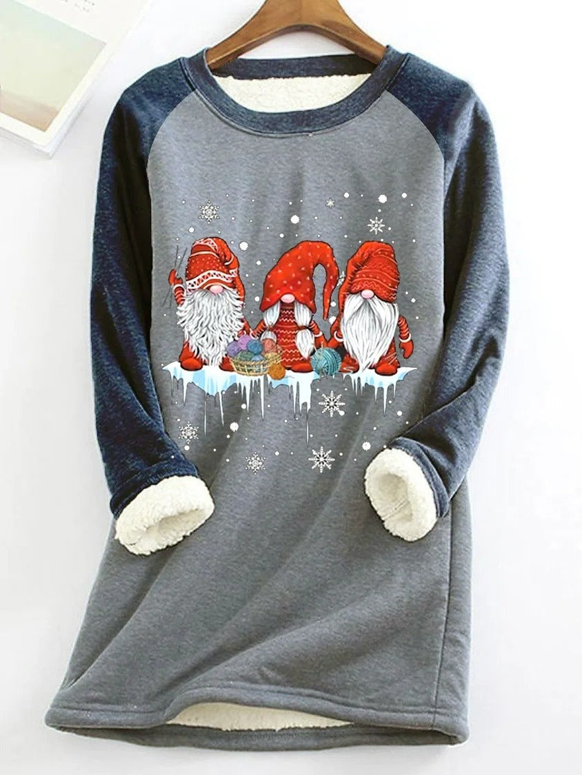 Christmas Gnomes Print O-neck Long Sleeves Thermal Underwear