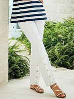 White Solid with Buttons Pants