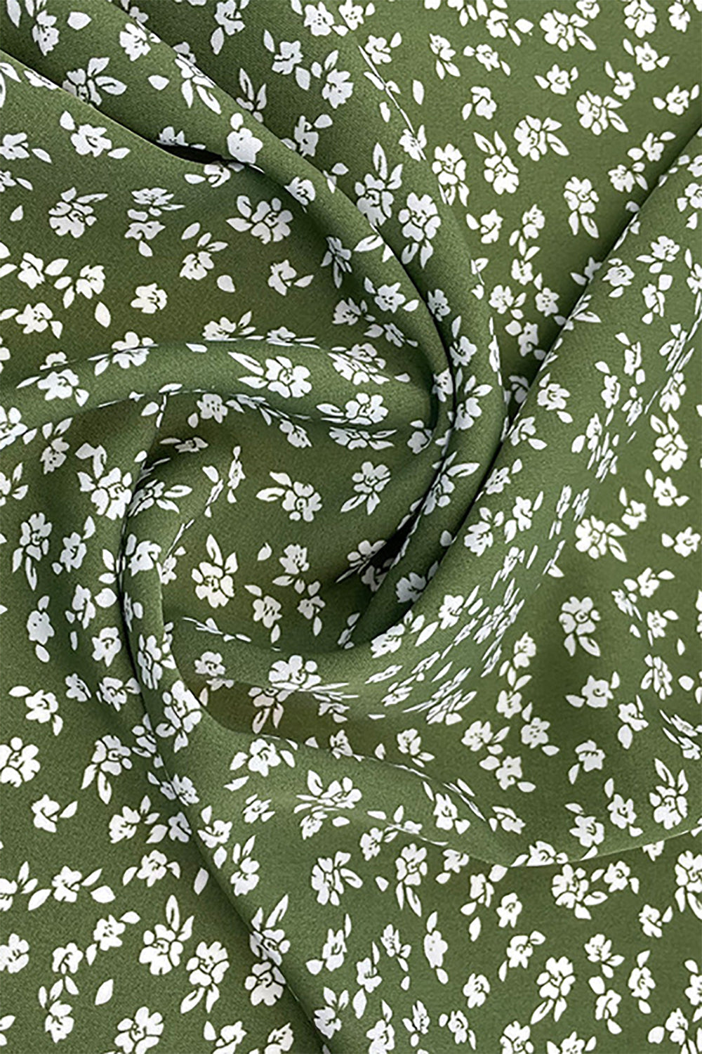 Green Ditsy Floral Short Sleeve Crew Neck Casual Midi Dress