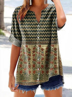 Vintage V-neck Short Sleeve Blouse