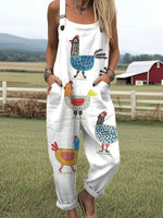 Funny Chick Print sleeveless Jumpsuit