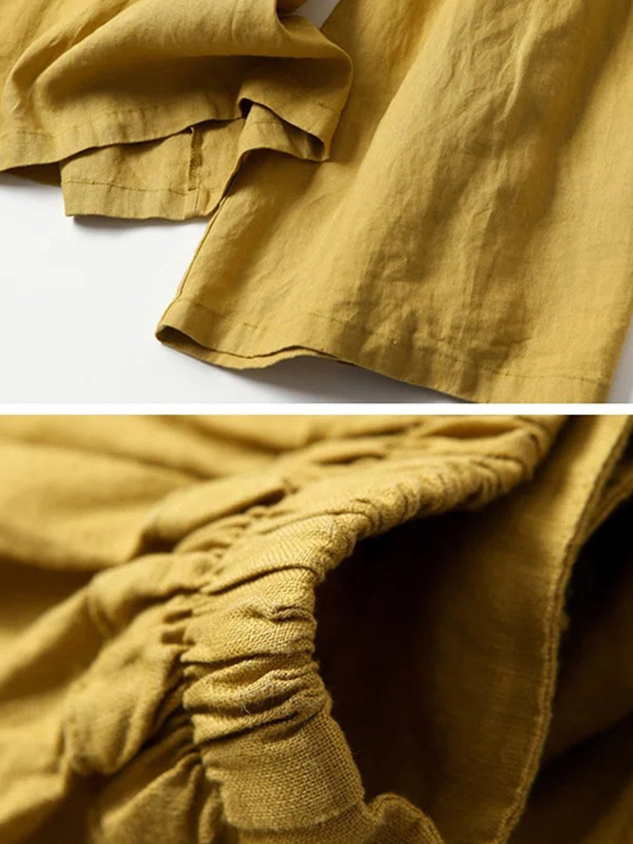 Solid Color Elastic Waist Loose Casual Ninth Wide-Leg Pants