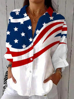 Star Print Collared Long Sleeve Casual Shirt